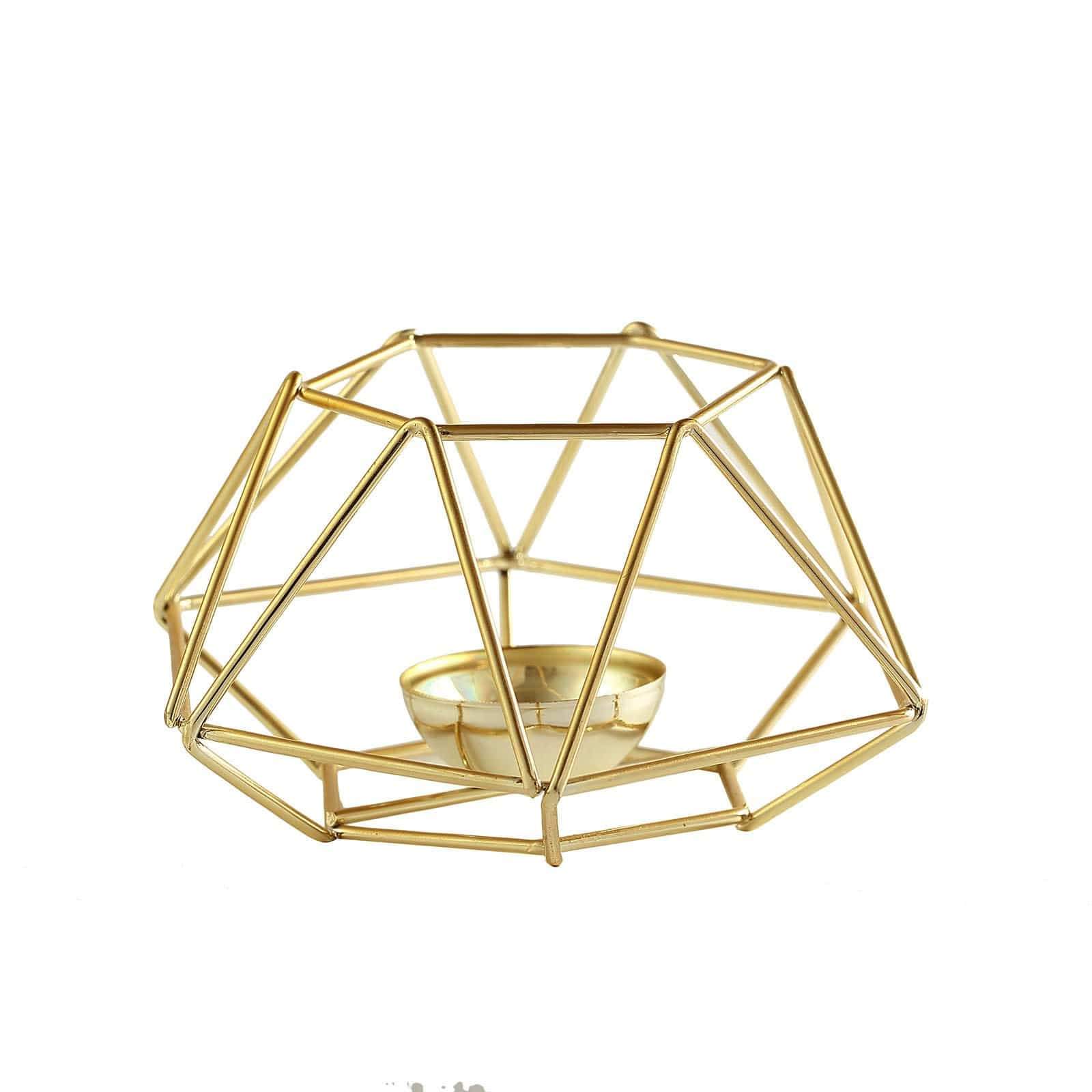 2 pcs Geometric Metal Hexagon Flower Vases Tealight Candle Holders IRON_CAND_013_GOLD