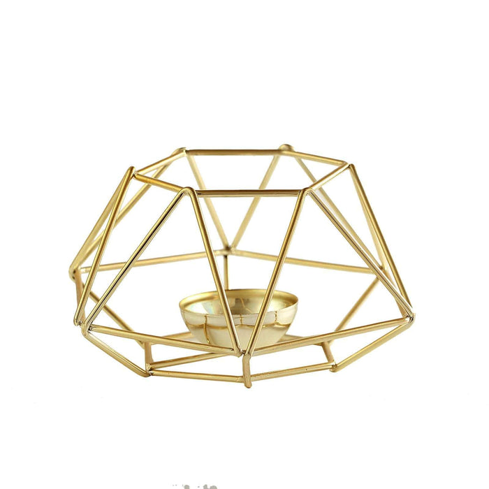 2 pcs Geometric Metal Hexagon Flower Vases Tealight Candle Holders IRON_CAND_013_GOLD