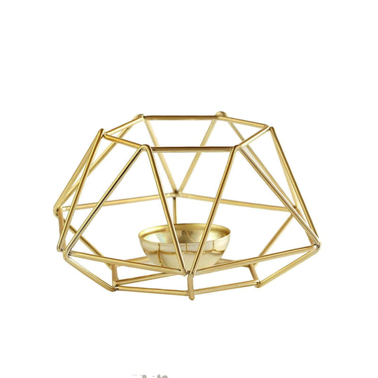 2 pcs Geometric Metal Hexagon Flower Vases Tealight Candle Holders IRON_CAND_013_GOLD