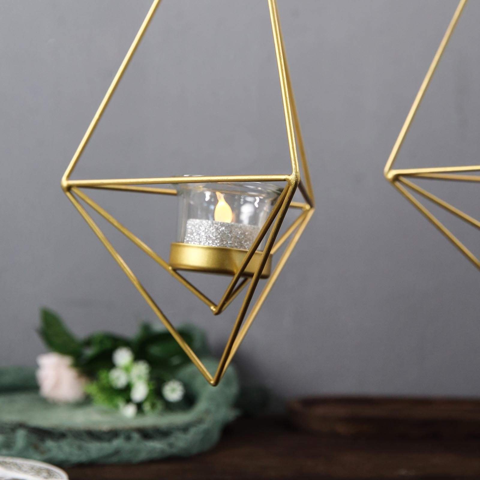 2 pcs Geometric Tealight Candle Holders Metal Lanterns