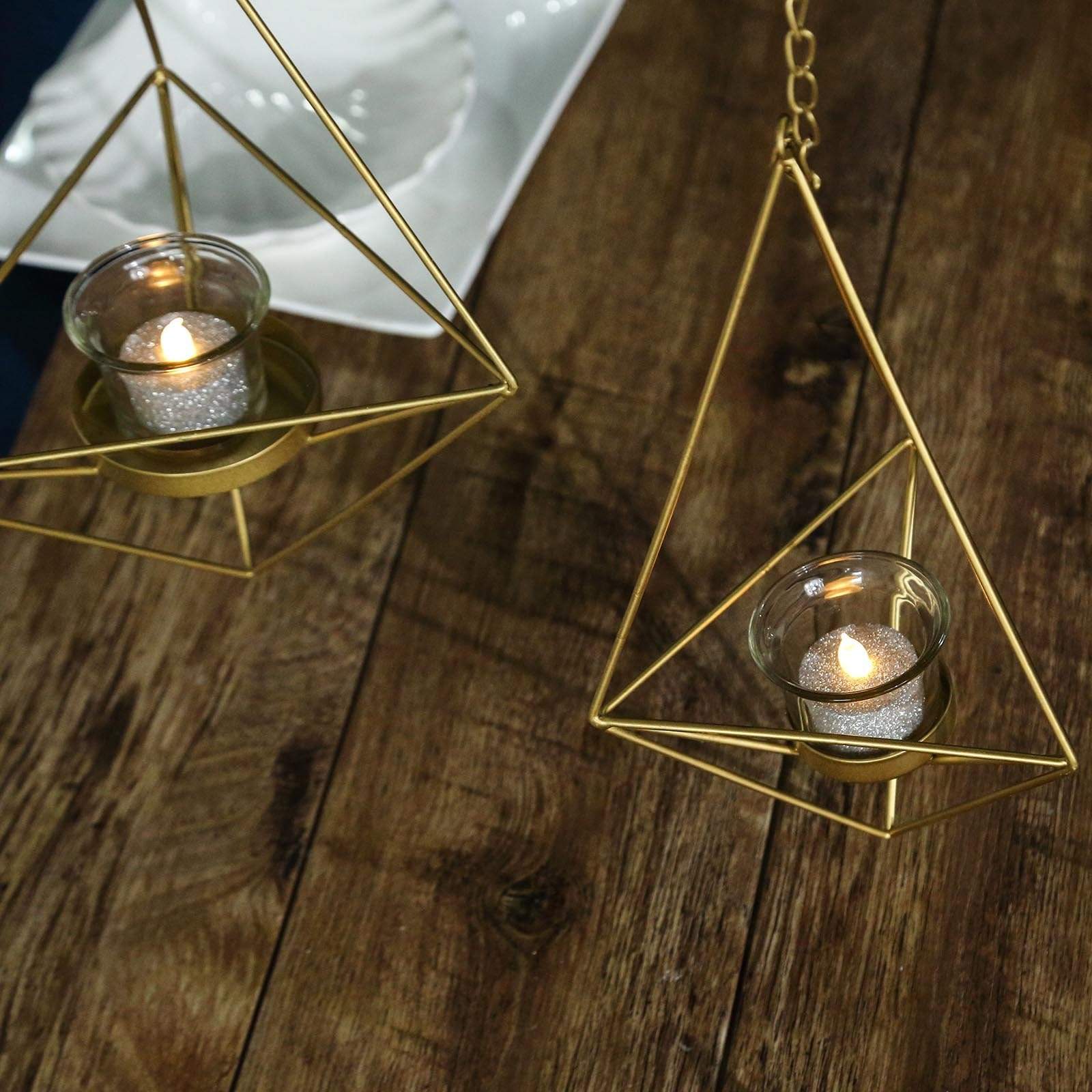 2 pcs Geometric Tealight Candle Holders Metal Lanterns