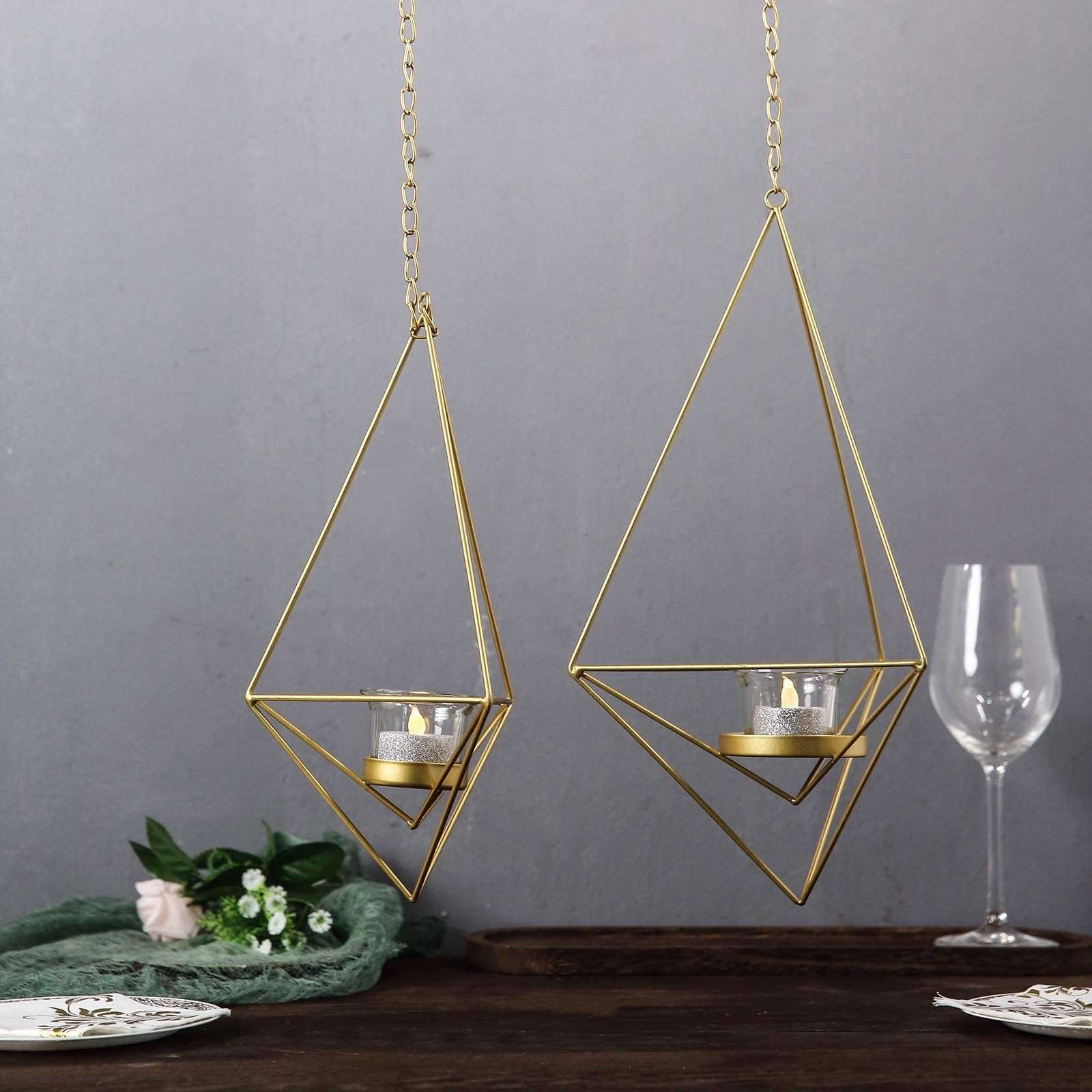 2 pcs Geometric Tealight Candle Holders Metal Lanterns