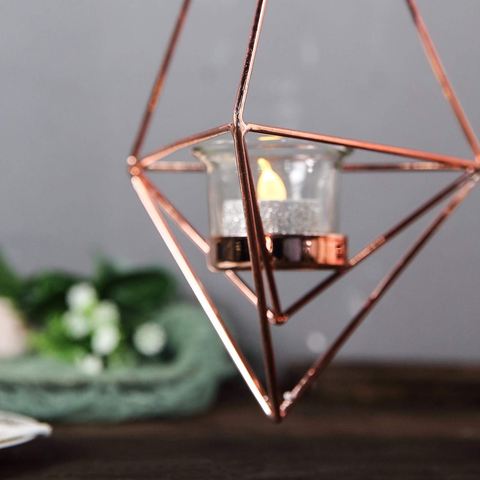 2 pcs Geometric Tealight Candle Holders Metal Lanterns