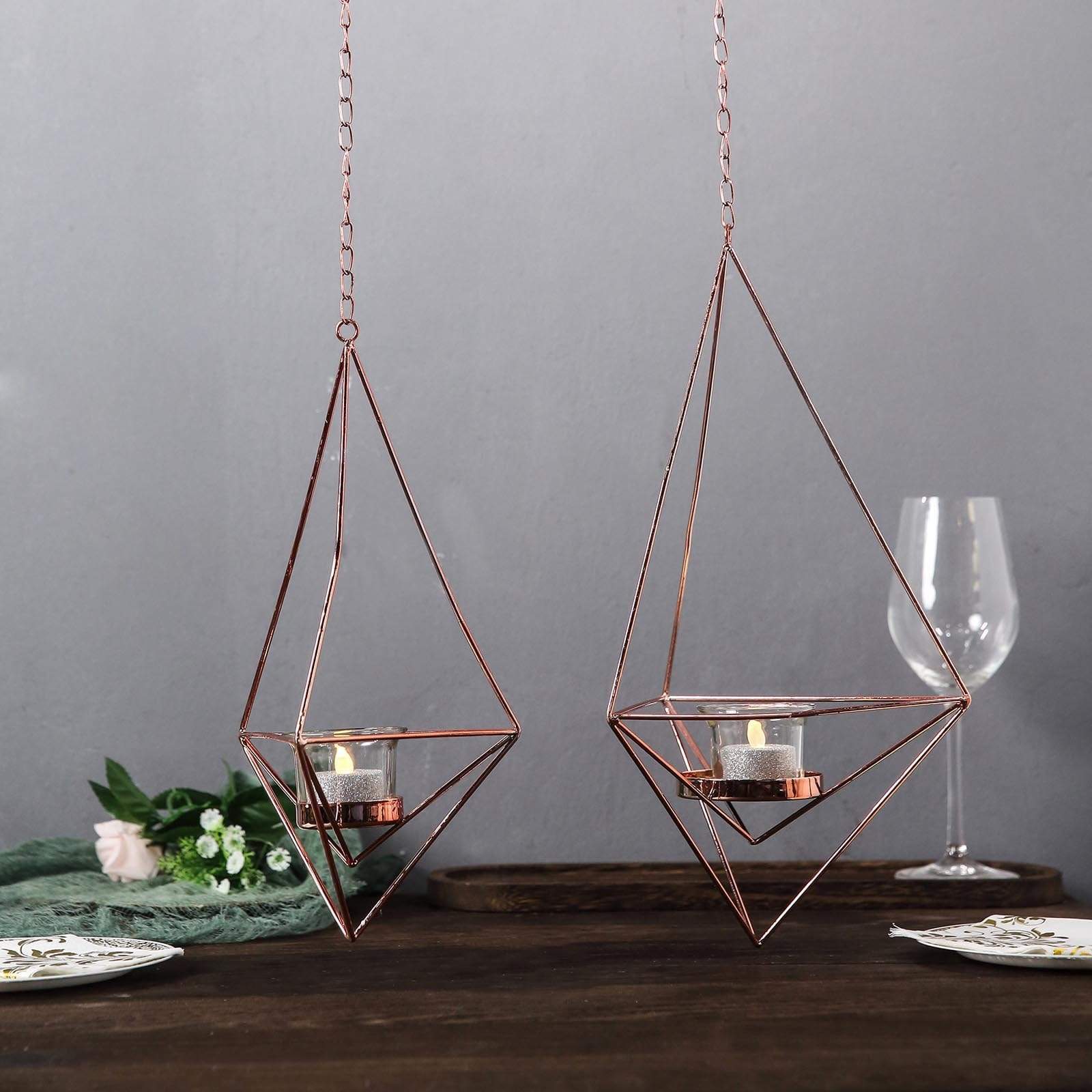 2 pcs Geometric Tealight Candle Holders Metal Lanterns