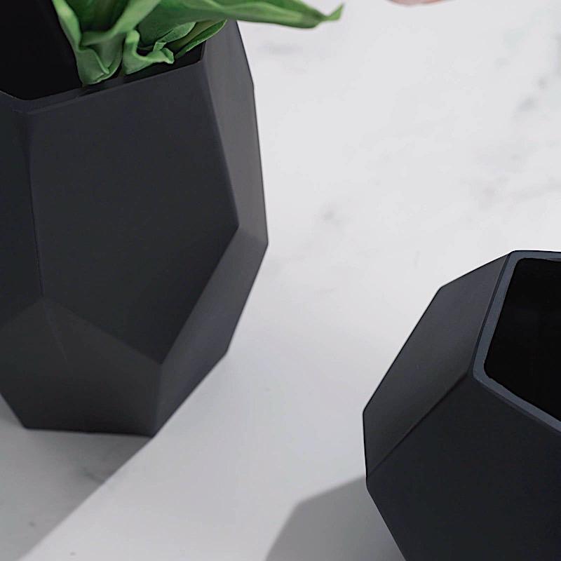 2 pcs Glass Geometric Flower Vases Candle Holders Set - Matte Black VASE_A54_SET_BLK