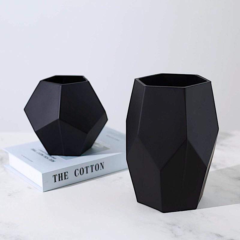 2 pcs Glass Geometric Flower Vases Candle Holders Set - Matte Black VASE_A54_SET_BLK