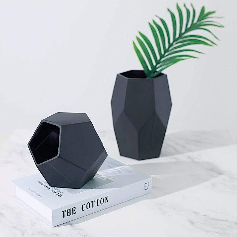 2 pcs Glass Geometric Flower Vases Candle Holders Set - Matte Black VASE_A54_SET_BLK