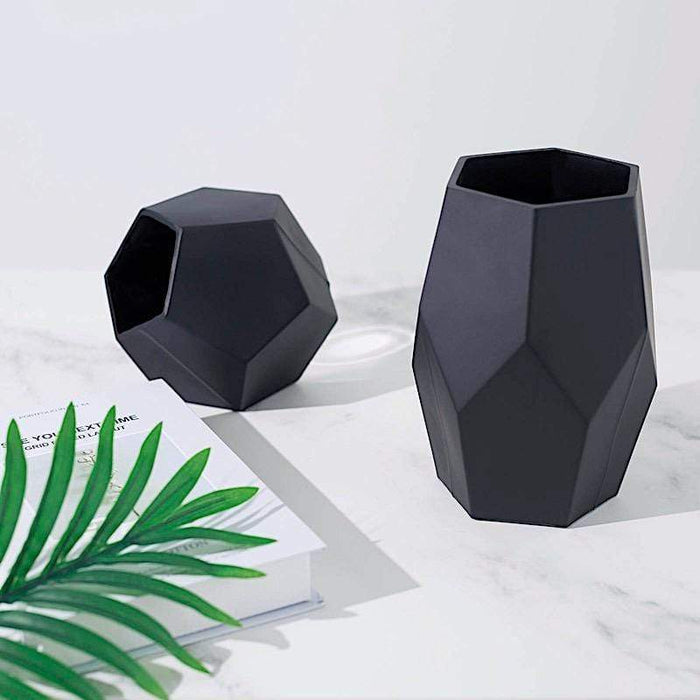 2 pcs Glass Geometric Flower Vases Candle Holders Set - Matte Black VASE_A54_SET_BLK