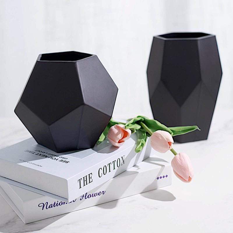 2 pcs Glass Geometric Flower Vases Candle Holders Set - Matte Black VASE_A54_SET_BLK