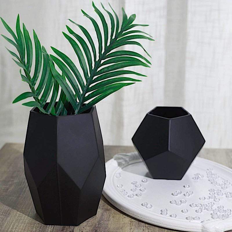 2 pcs Glass Geometric Flower Vases Candle Holders Set - Matte Black VASE_A54_SET_BLK