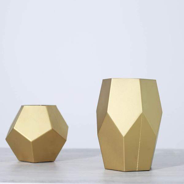 2 pcs Glass Geometric Flower Vases Candle Holders Set - Matte Gold VASE_A54_SET_GOLD