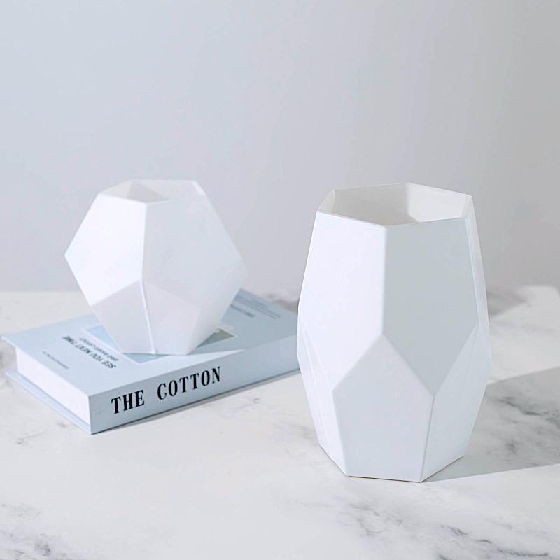 2 pcs Glass Geometric Flower Vases Candle Holders Set - Matte White VASE_A54_SET_WHT