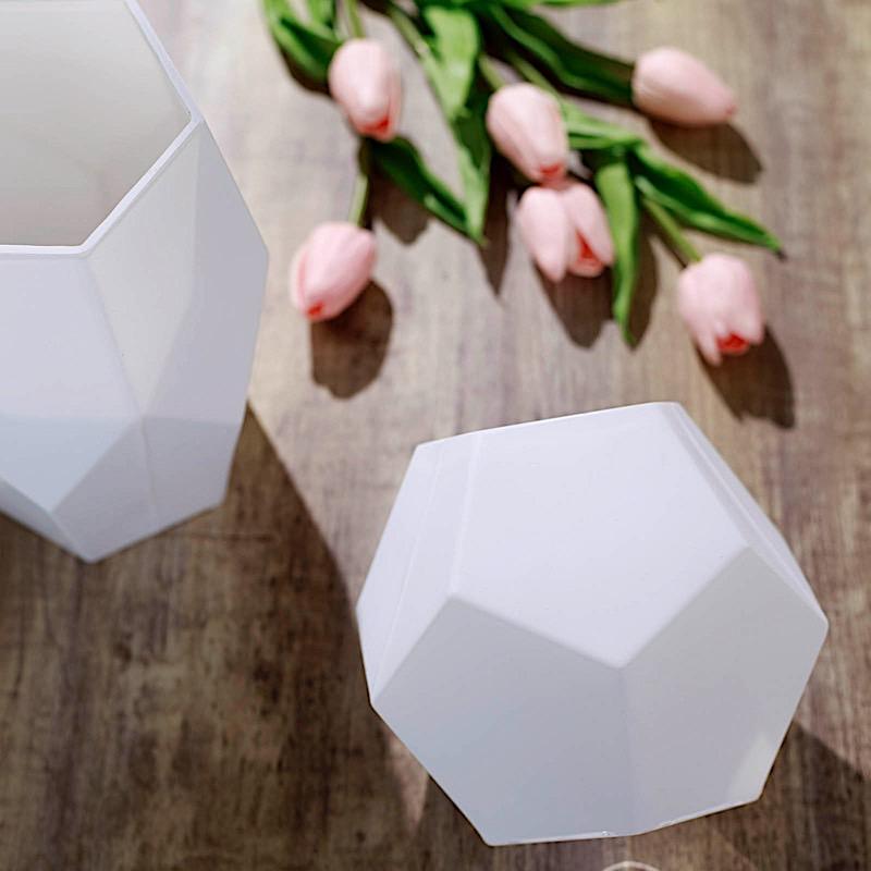 2 pcs Glass Geometric Flower Vases Candle Holders Set - Matte White VASE_A54_SET_WHT