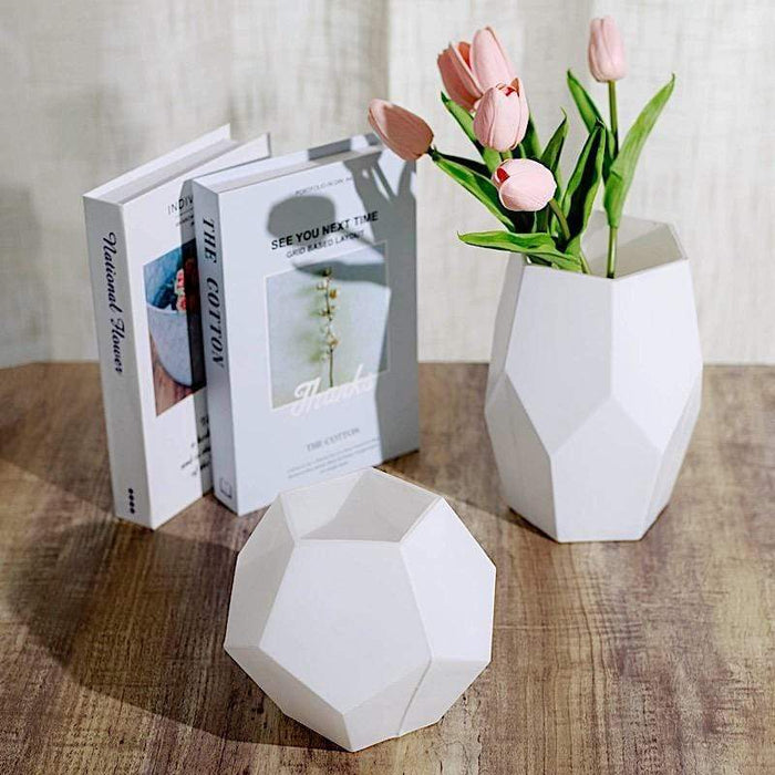 2 pcs Glass Geometric Flower Vases Candle Holders Set - Matte White VASE_A54_SET_WHT
