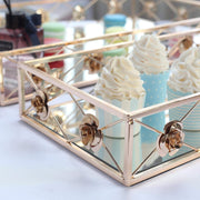 2 pcs Metal Rectangular Floral Rim Mirror Serving Trays - Gold CHRG_TRAY004_SET_GOLD