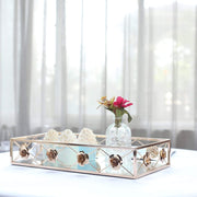 2 pcs Metal Rectangular Floral Rim Mirror Serving Trays - Gold CHRG_TRAY004_SET_GOLD
