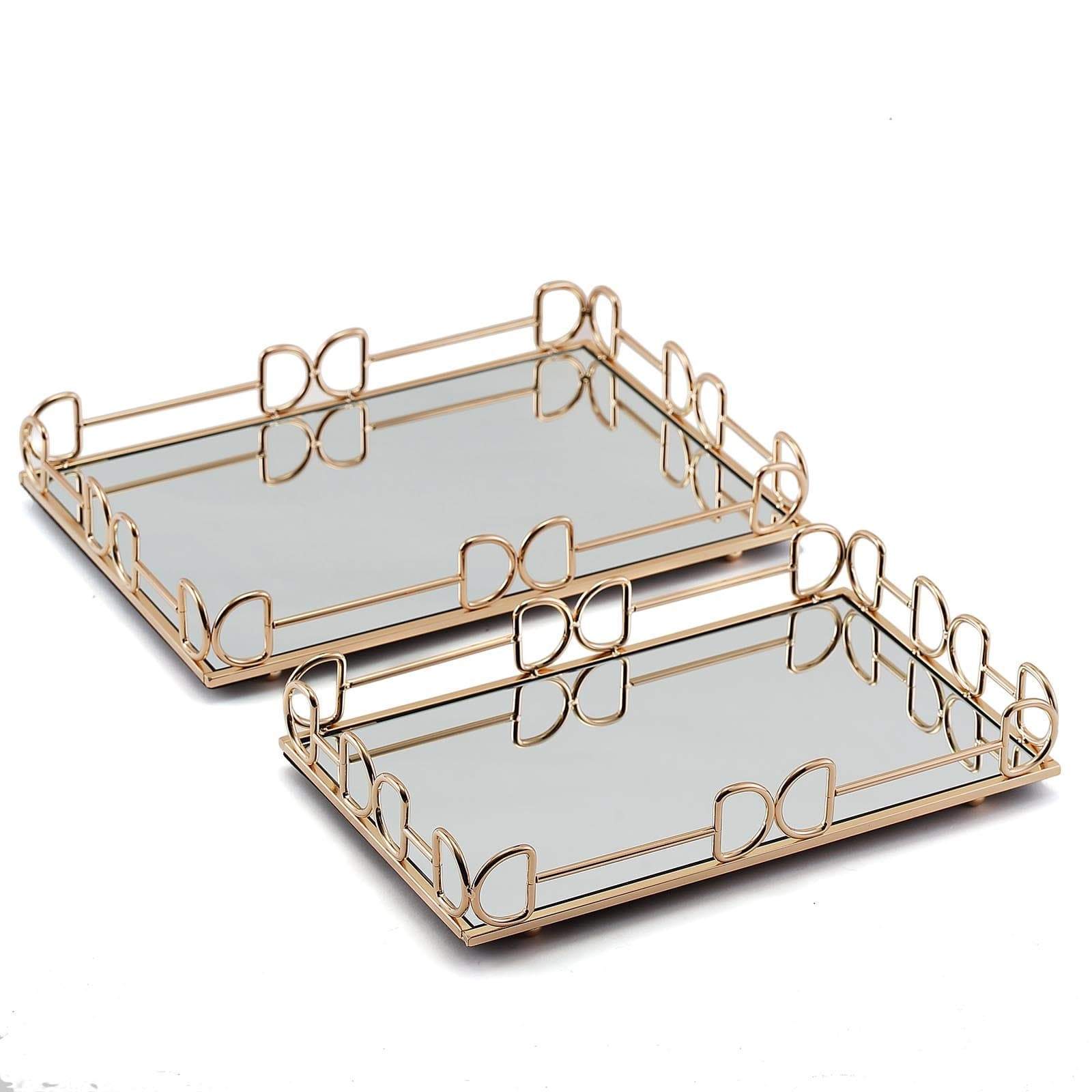 2 pcs Metal Rectangular Mirror Serving Trays - Gold CHRG_TRAY003_SET_GOLD