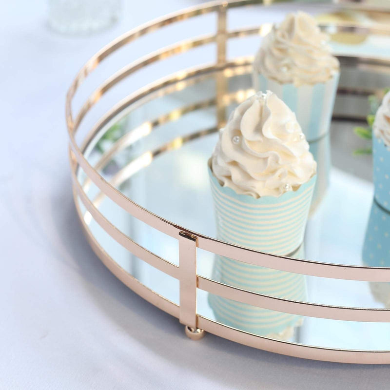 2 pcs Metal Round Mirror Serving Trays - Gold CHRG_TRAY006_SET_GOLD