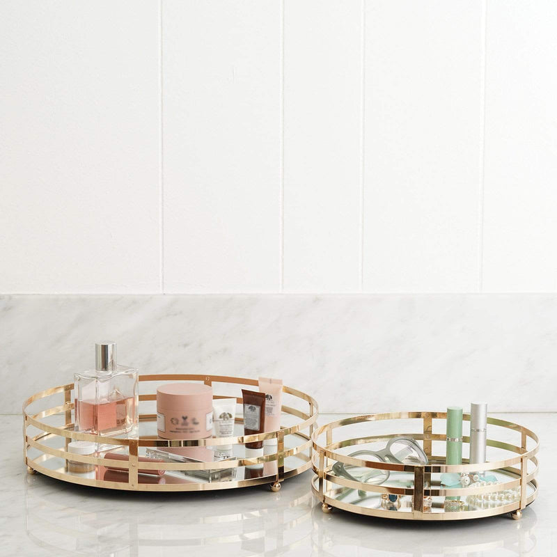 2 pcs Metal Round Mirror Serving Trays - Gold CHRG_TRAY006_SET_GOLD
