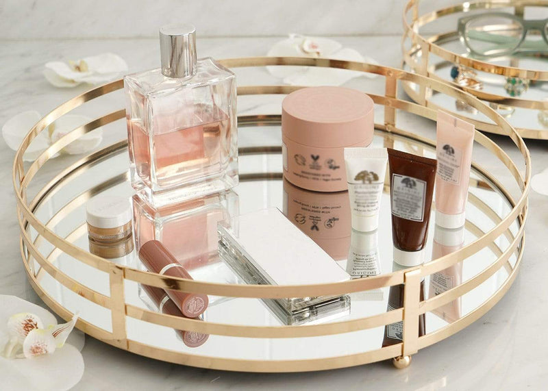 2 pcs Metal Round Mirror Serving Trays - Gold CHRG_TRAY006_SET_GOLD