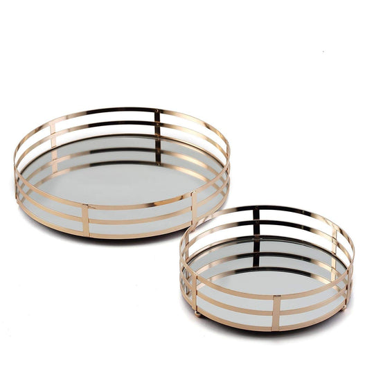 2 pcs Metal Round Mirror Serving Trays - Gold CHRG_TRAY006_SET_GOLD