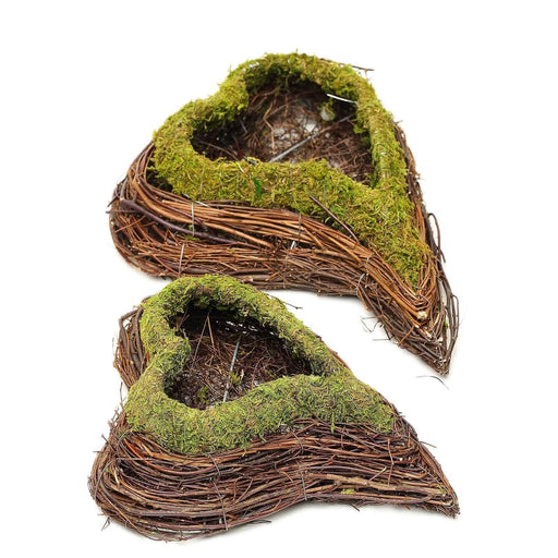 2 pcs Natural Moss Hearts Planter Boxes - Green and Brown MOSS_PLNT_014_GRN