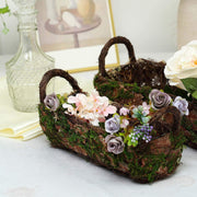 2 pcs Natural Moss Rectangular Planter Boxes with Handles - Green with Chocolate Brown MOSS_PLNT_005_GRN