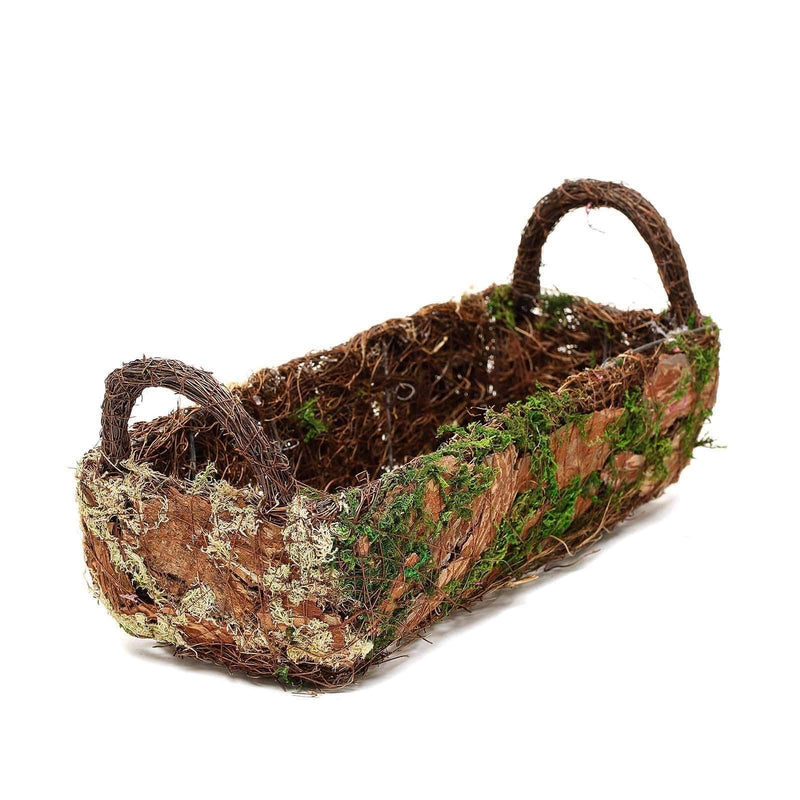 2 pcs Natural Moss Rectangular Planter Boxes with Handles - Green with Chocolate Brown MOSS_PLNT_005_GRN