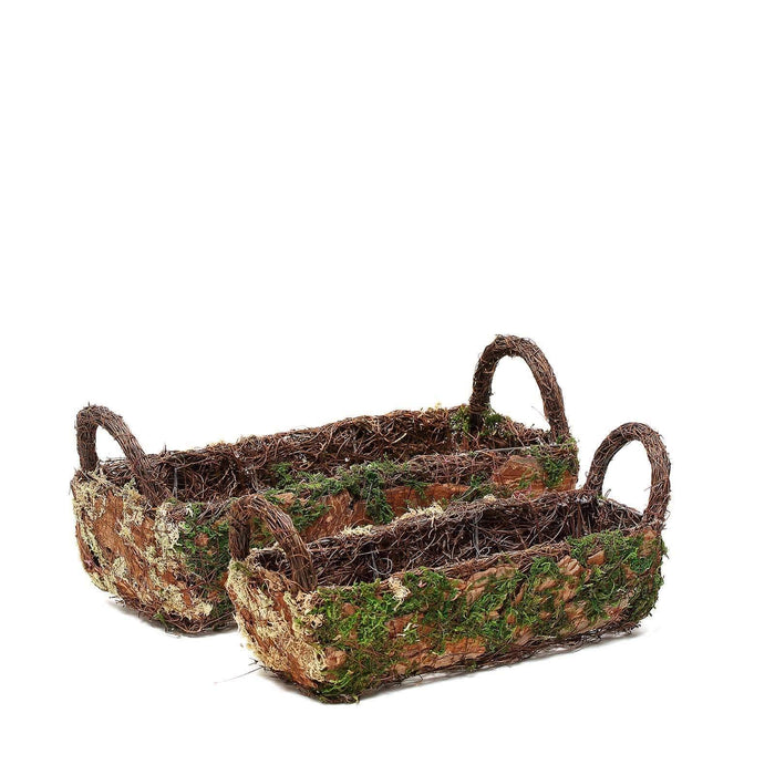 2 pcs Natural Moss Rectangular Planter Boxes with Handles - Green with Chocolate Brown MOSS_PLNT_005_GRN