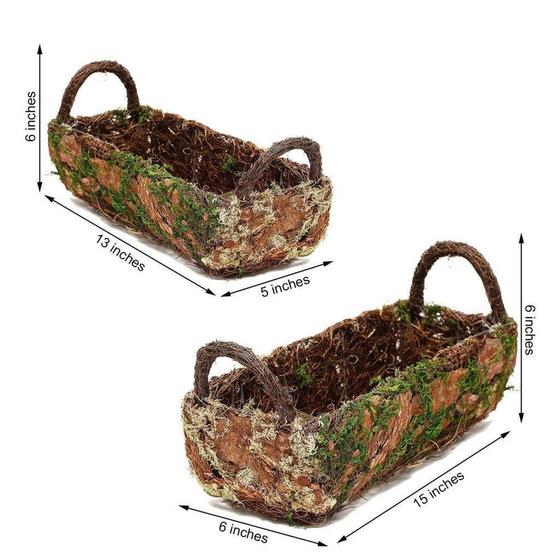2 pcs Natural Moss Rectangular Planter Boxes with Handles - Green with Chocolate Brown MOSS_PLNT_005_GRN