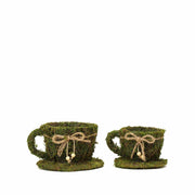 2 pcs Natural Moss Teacups Planter Boxes with Ribbons - Green MOSS_PLNT_019_GRN