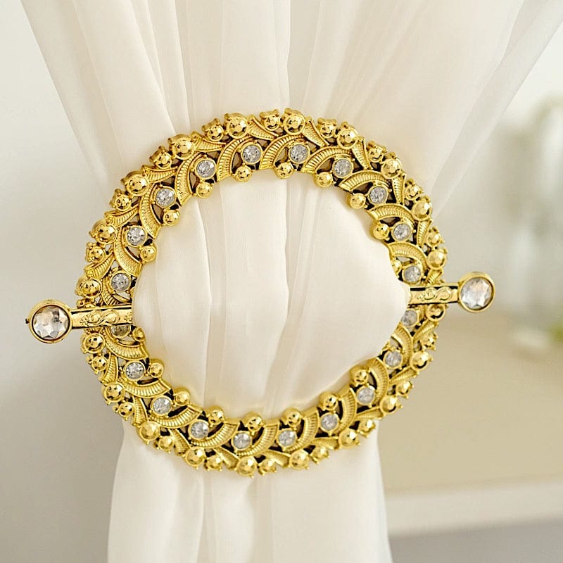2 Plastic 7" Round Curtain Tie Backs with Acrylic Crystals Drapery Holdbacks