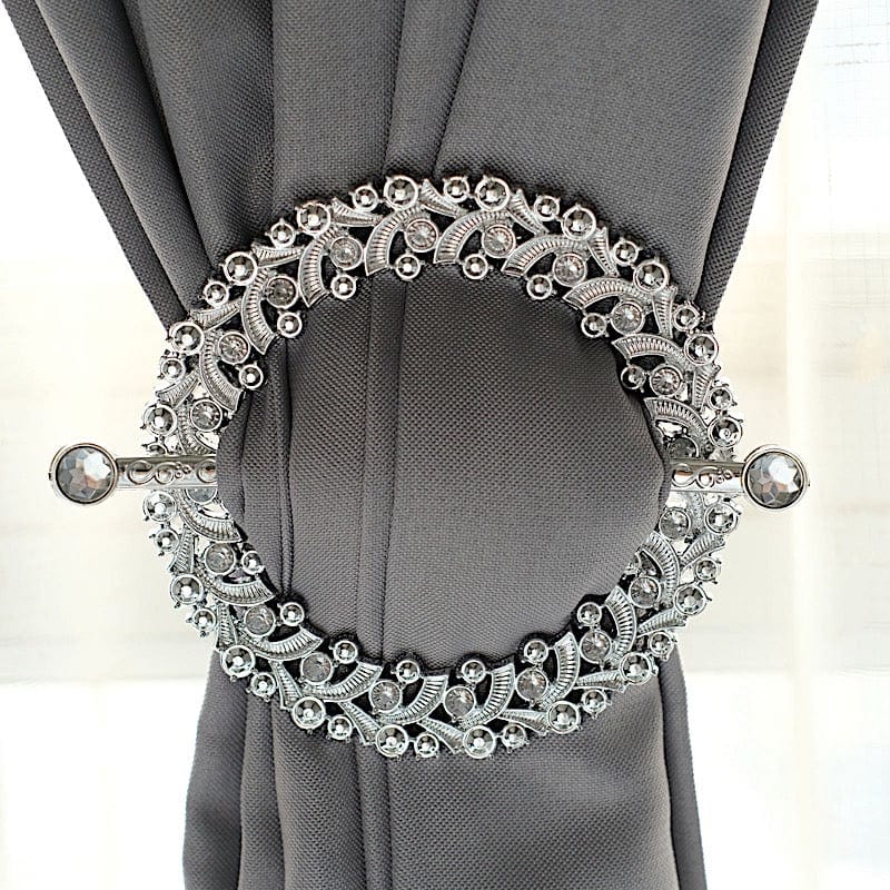 2 Plastic 7" Round Curtain Tie Backs with Acrylic Crystals Drapery Holdbacks