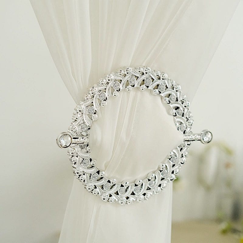 2 Plastic 7" Round Curtain Tie Backs with Acrylic Crystals Drapery Holdbacks