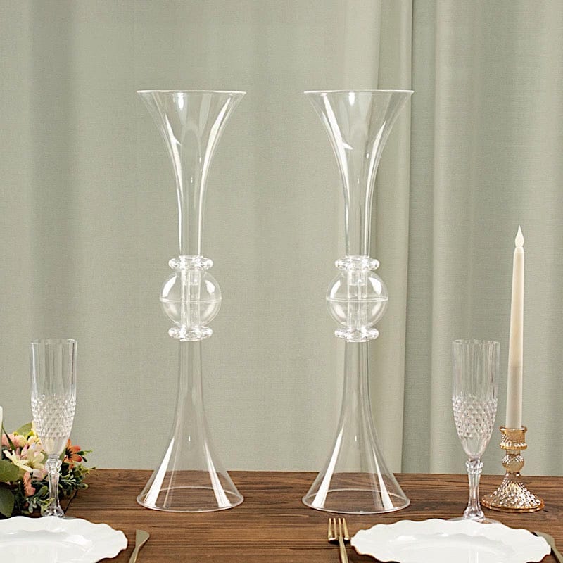 2 Plastic Reversible Trumpet Flower Vases Centerpieces with Crystals