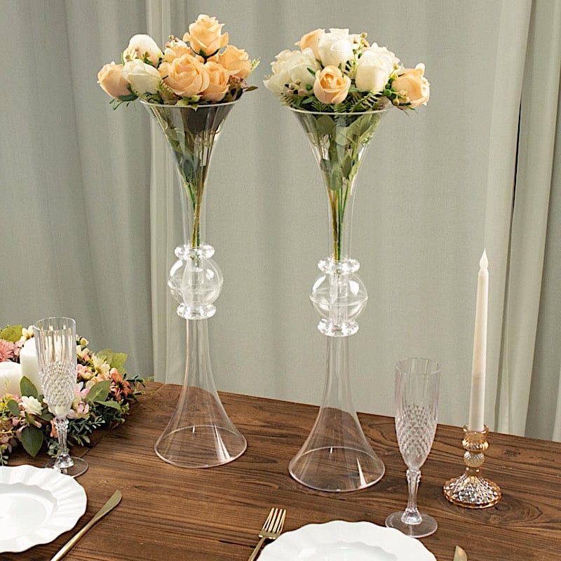 2 Plastic Reversible Trumpet Flower Vases Centerpieces with Crystals