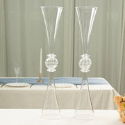 2 Plastic Reversible Trumpet Flower Vases Centerpieces with Crystals