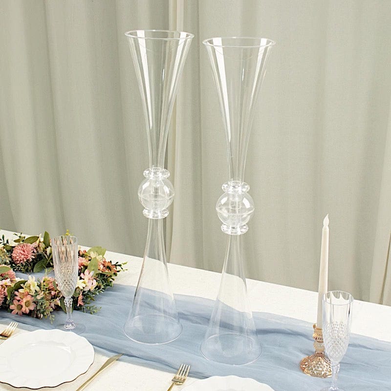 2 Plastic Reversible Trumpet Flower Vases Centerpieces with Crystals