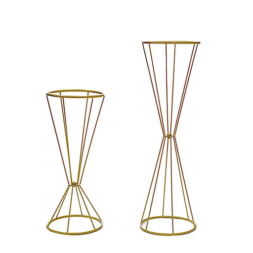 2 Reversible Geometric Metal Flower Stands Pedestals Centerpieces - Gold IRON_STND04_SET_GOLD