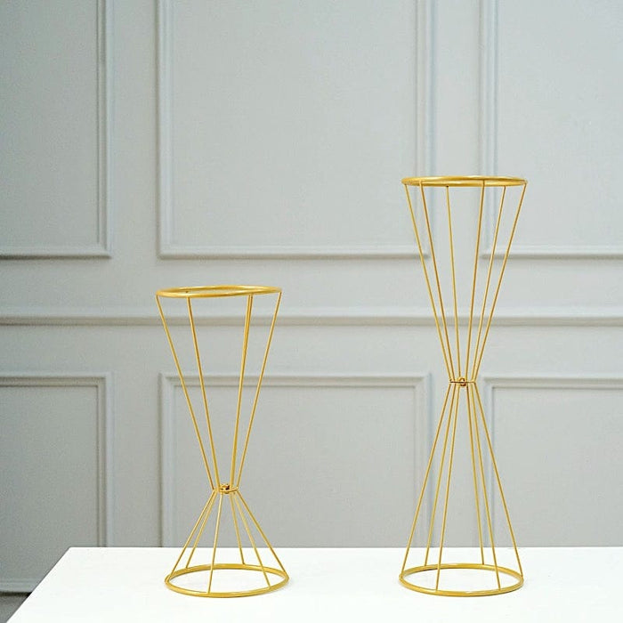 2 Reversible Geometric Metal Flower Stands Pedestals Centerpieces - Gold IRON_STND04_SET_GOLD