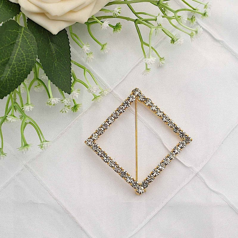 2" Rhinestone Diamond Metal Buckle Chair Decorations - Gold SASH_PIN_002_GOLD