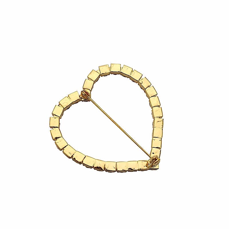 2 Heart Metal with Rhinestones Chair Sash Buckle Pin - Gold