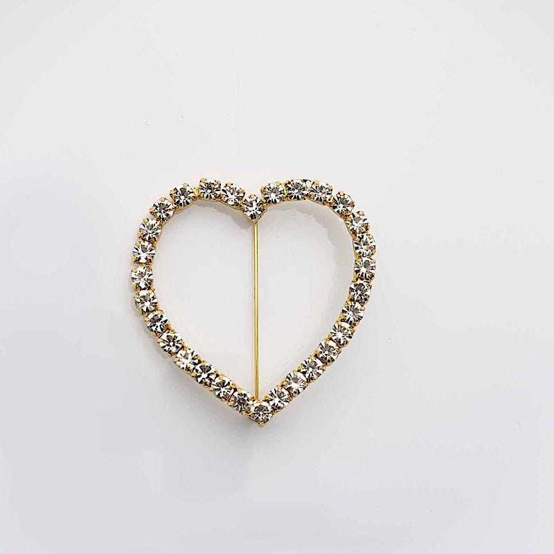 2" Rhinestone Heart Metal Buckle Chair Decorations - Gold SASH_PIN_003_GOLD