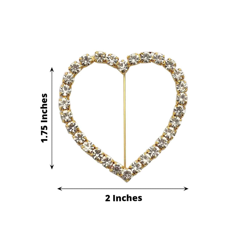 2" Rhinestone Heart Metal Buckle Chair Decorations - Gold SASH_PIN_003_GOLD