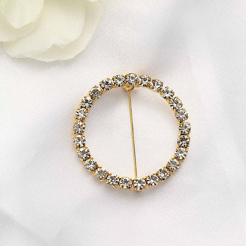2" Rhinestone Round Metal Buckle Chair Decorations - Gold SASH_PIN_001_GOLD