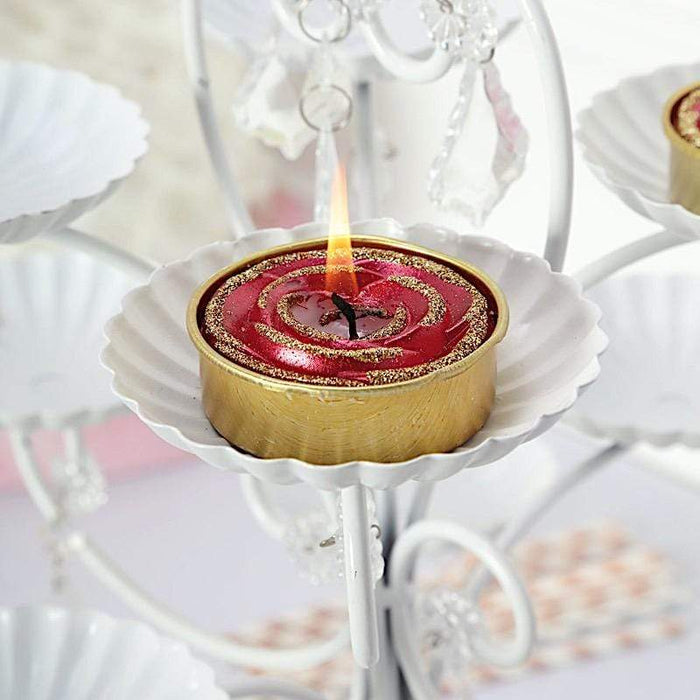 2 Rose Glittered Tealight Unscented Candles Wedding Centerpieces - Red with Gold