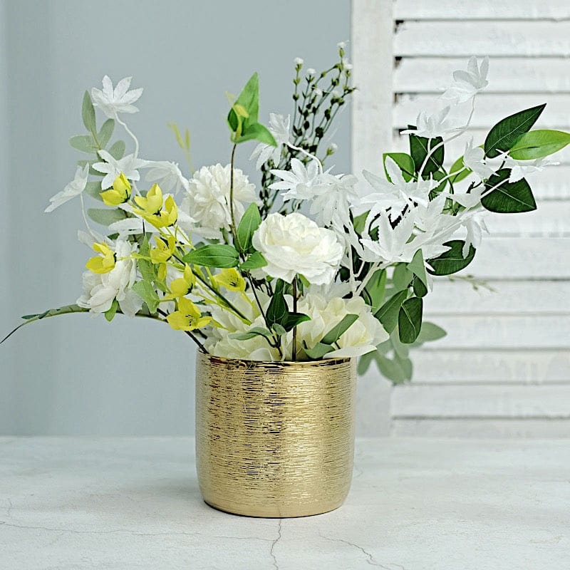 2 Round 5" Metallic Ceramic Flower Plant Pots Succulent Planters - Gold PLNT_CERM_002_M_GOLD