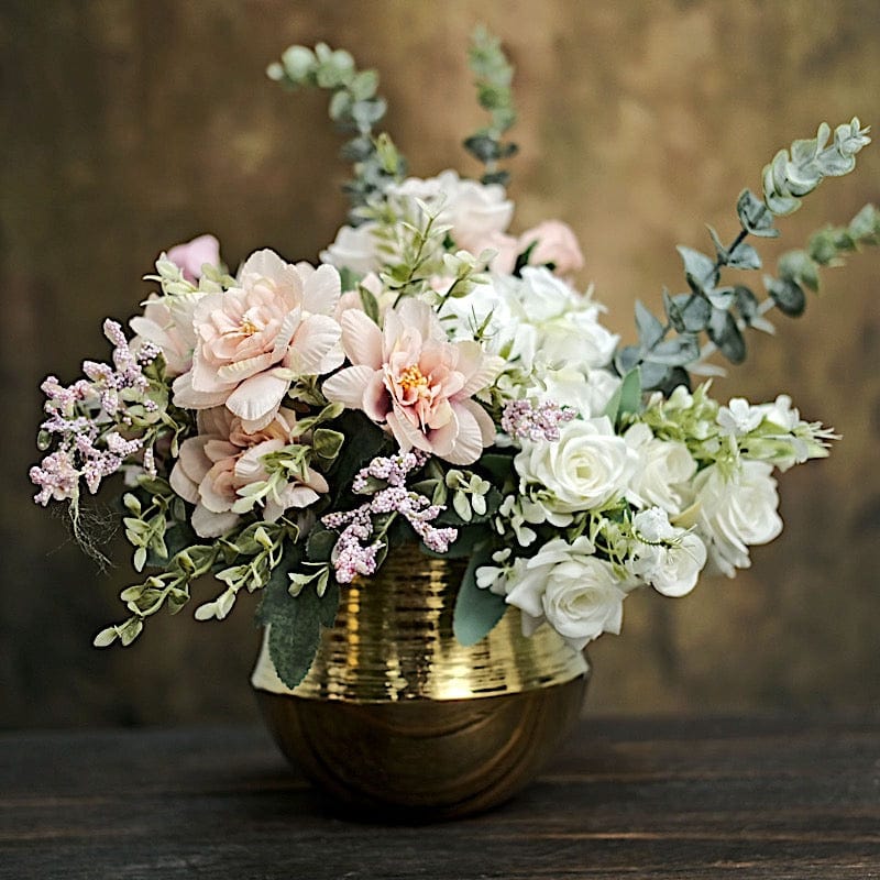 2 Round 6" Textured Ceramic Flower Plant Pots Succulent Planters - Gold PLNT_CERM_003_M_GOLD