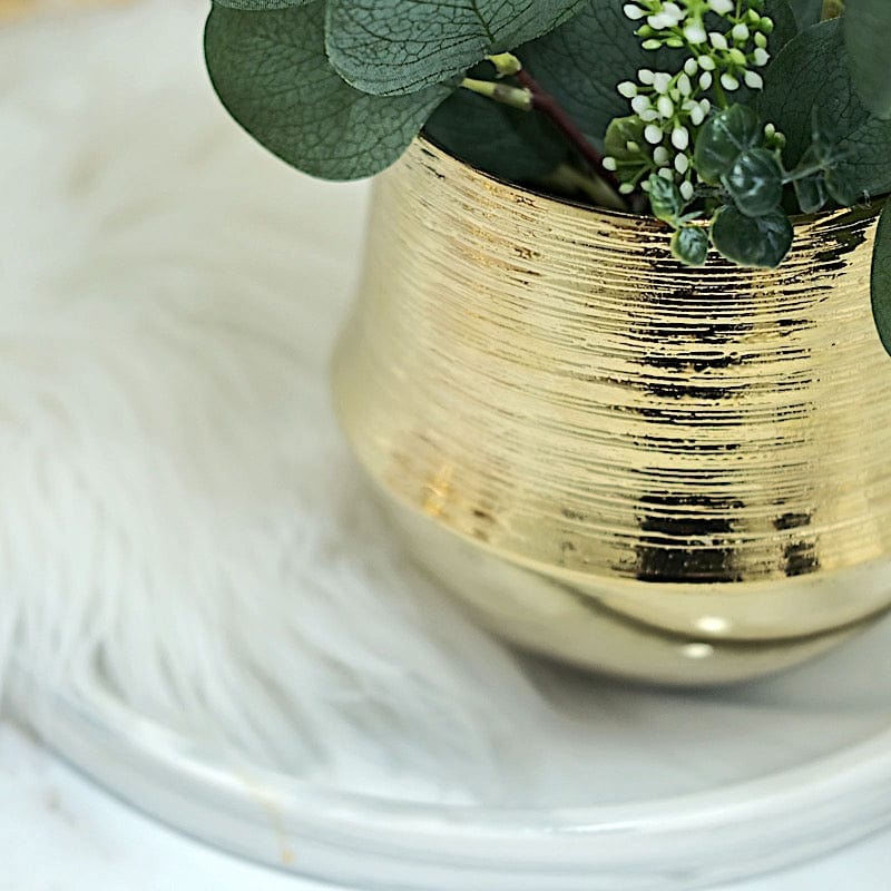 2 Round 6" Textured Ceramic Flower Plant Pots Succulent Planters - Gold PLNT_CERM_003_M_GOLD