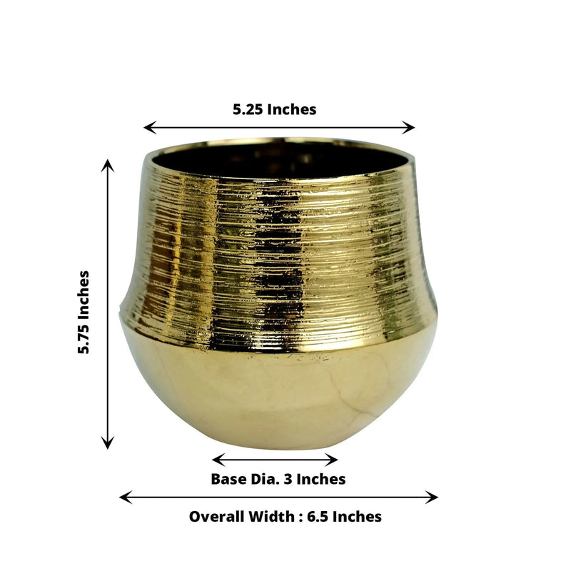 2 Round 6" Textured Ceramic Flower Plant Pots Succulent Planters - Gold PLNT_CERM_003_M_GOLD